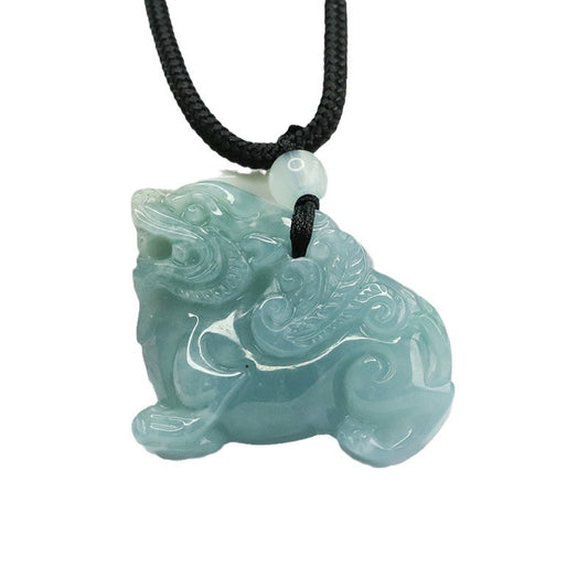 Jadeite Sterling Silver Pixiu Pendant with Green and Blue Accents