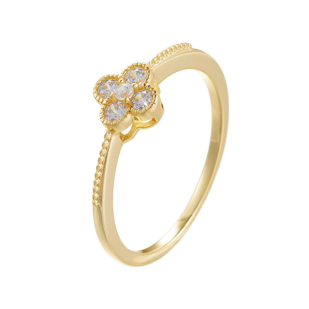 Four Leaf Clover Round Zircon Silver Ring