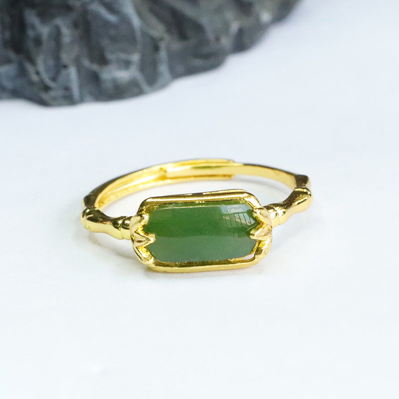 Fortune's Favor Hetian Jade Bamboo Jasper Finger Ring