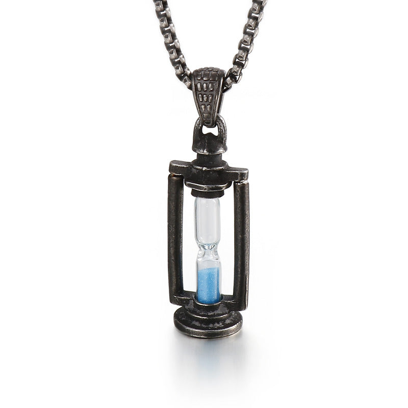 Vintage-Inspired Stainless Steel Hourglass Pendant for Men - Retro Kerosene Lamp Design