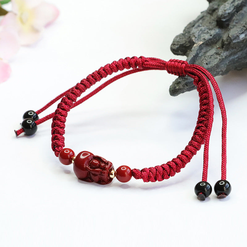 Cinnabar Red Woven Sterling Silver Bracelets for Men and Women