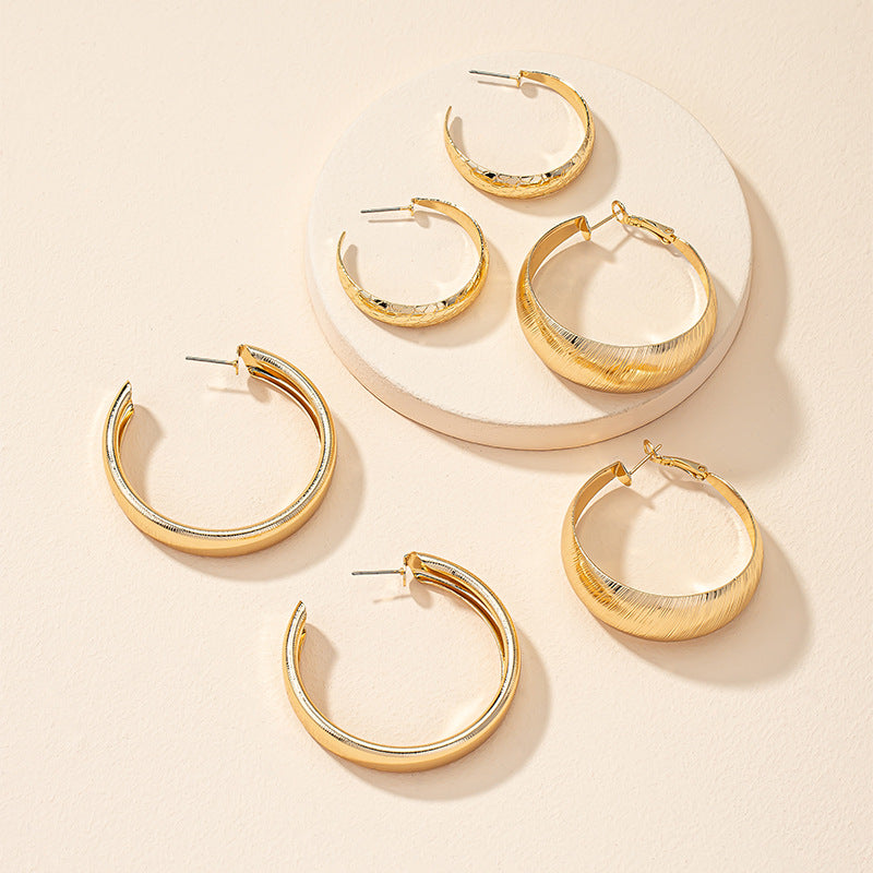 Exaggerated French Plain Ring Earrings Set - Urban Chic Geometric Ear Accessories