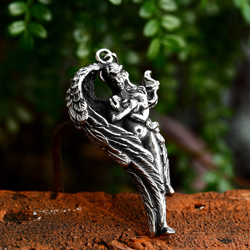 Vintage-Inspired Angel Wings Titanium Steel Pendant for Men - European and American Retro Design