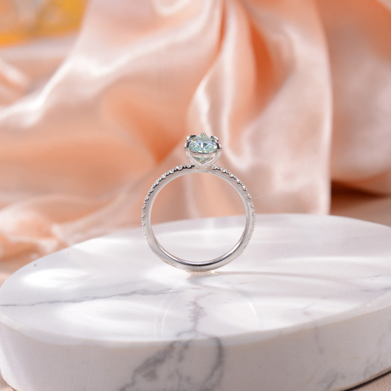 1.6 Carat Pear Shaped Ocean Blue Moissanite Silver Ring