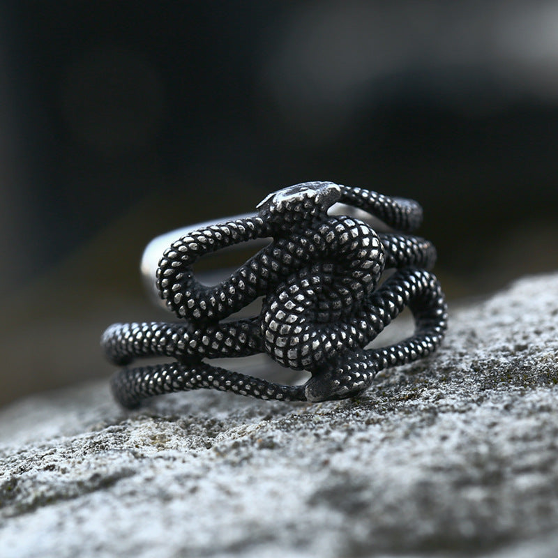 Retro Titanium Steel Snake Ring for Men - Cross-Border Wholesale Open Design