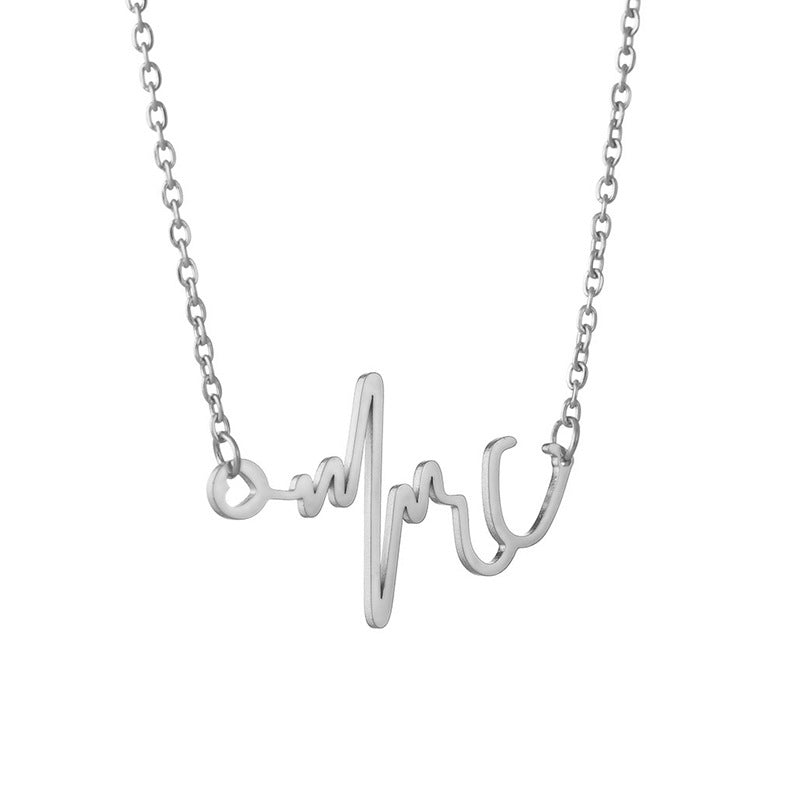 Heartbeat Love Stainless Steel Sweater Chain Necklace - Wholesale Boutique Jewelry