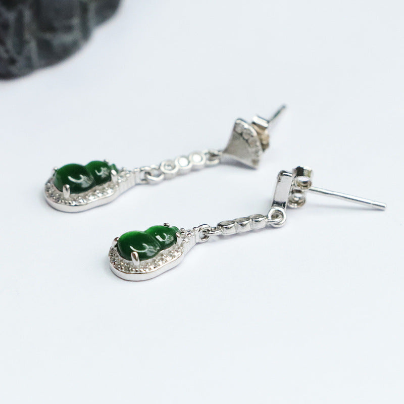 Green Jade Sterling Silver Gourd Tassel Earrings