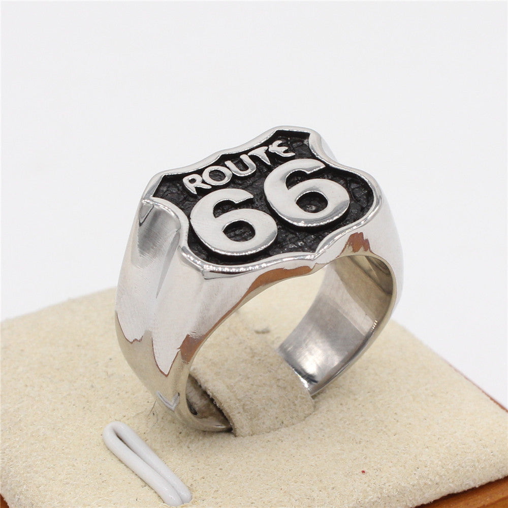 Vintage Route 66 Men's Titanium Steel Ring with European and American Personality