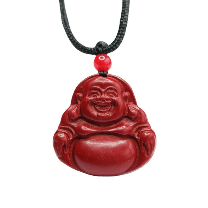 Buddha Pendant with Cinnabar Stone in Sterling Silver