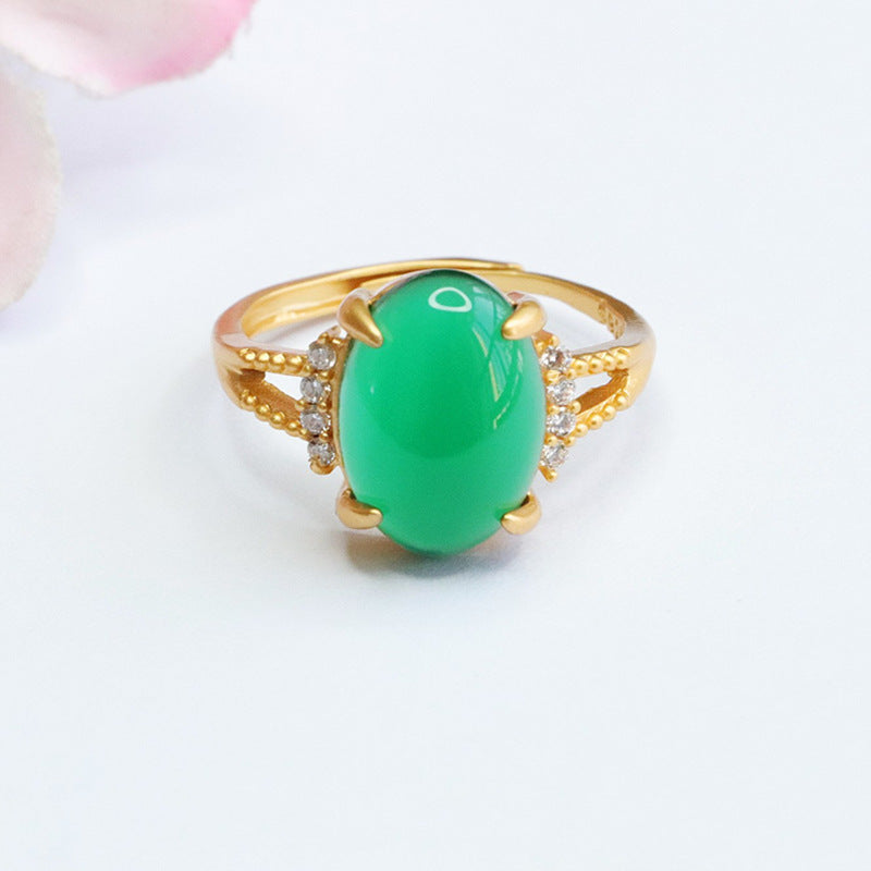 Green Chalcedony Split Shank Sterling Silver Ring - Fortune's Favor Collection