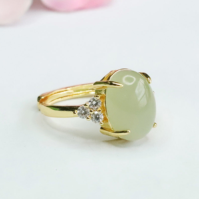 Stunning Sterling Silver and Hetian Jade Zircon Ring