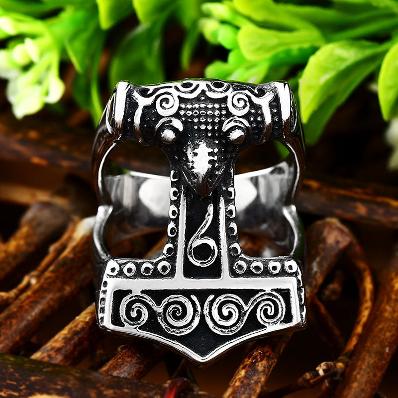 Viking Warrior Titanium Steel Ring for Men - Vintage Personalized Jewelry