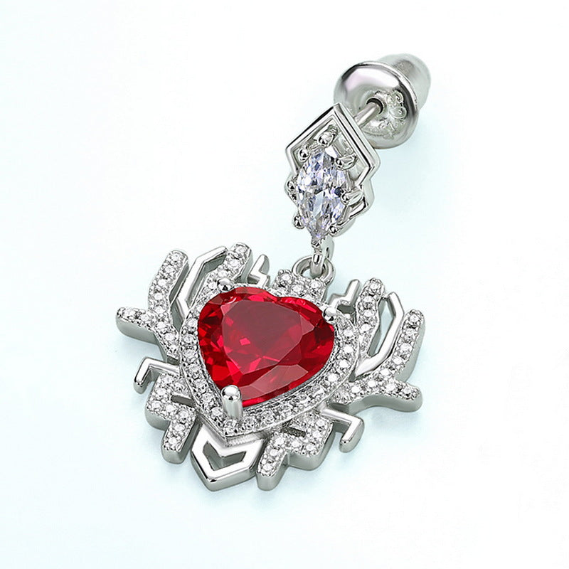 Exaggerated Creative Heart Shape Red Zircon Pendant Sterling Silver Drop Earrings