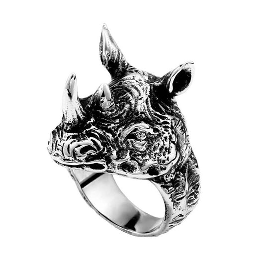 Men's Bold Rhinoceros Head Titanium Steel Ring - Unique Wholesale Jewelry