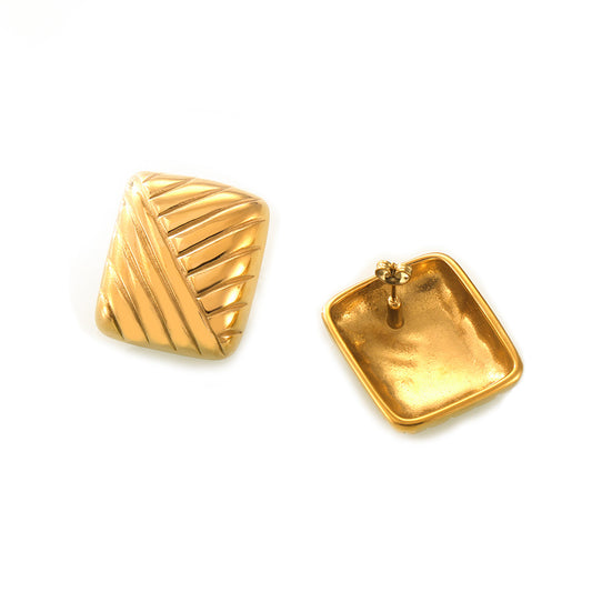 Chic Square Weave Titanium Steel Gold-Plated Earrings with a Twist