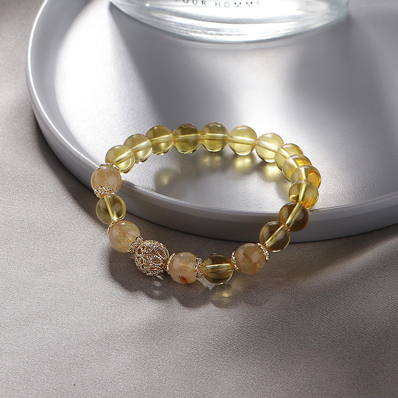 Citrine Crystal Sterling Silver Hollow Ball Bracelet - Fortune's Favor by Planderful Collection