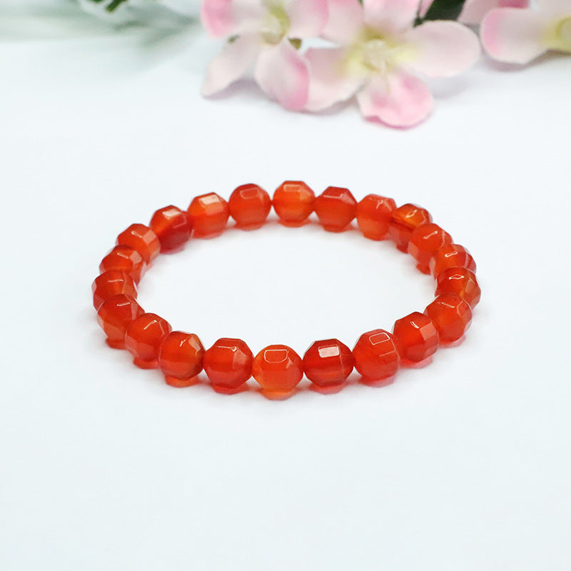 Red Agate Bracelet with Sterling Silver Cut Surface