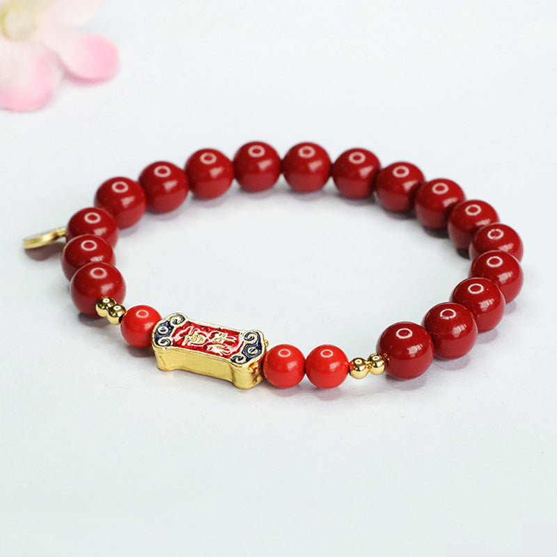 Purple and Gold Cinnabar Ruyi Bracelet for Women - Sterling Silver