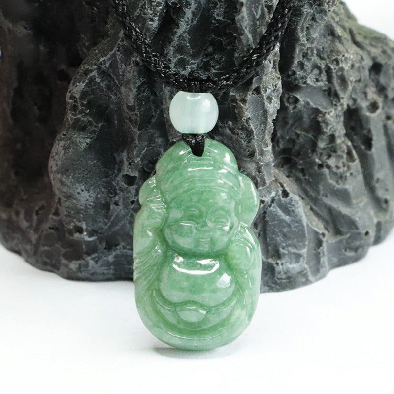 Jade Little God of Wealth Pendant with Sterling Silver Material