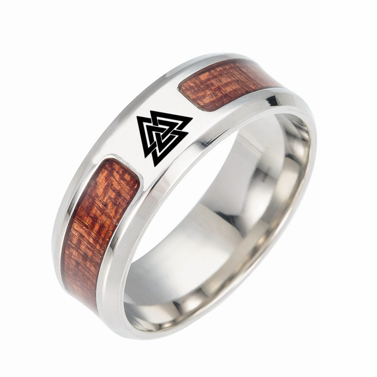 European Charm Steel Rune Ring with Celtic Knot for Men