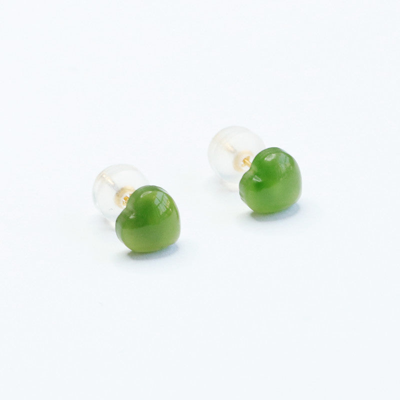 Green Jade Love Earrings with Sterling Silver Needles