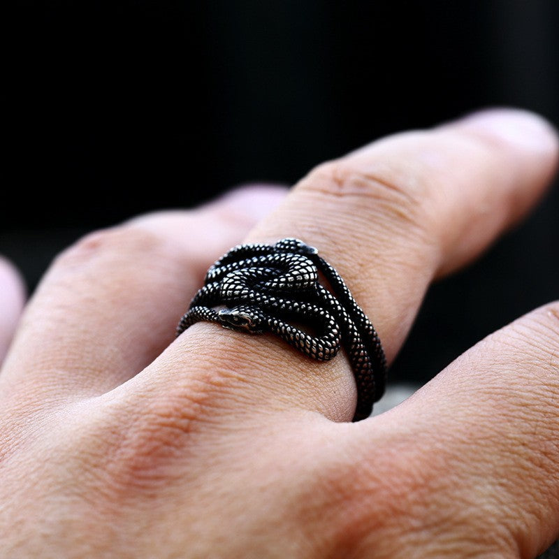 Retro Titanium Steel Snake Ring for Men - Cross-Border Wholesale Open Design