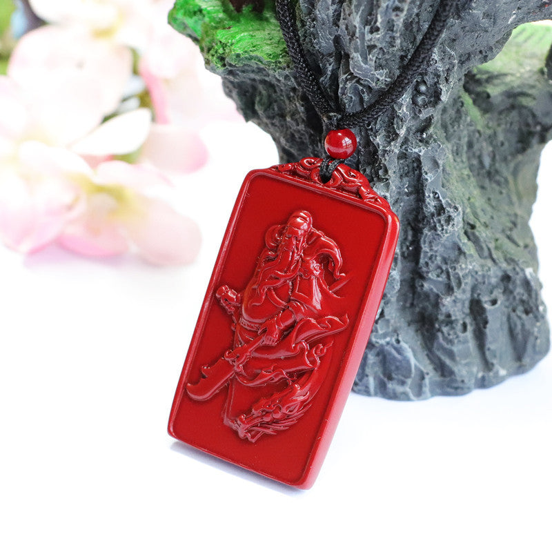 Cinnabar Pendant Purple Gold Sand God of Wealth Guanyu Command Dragon Rectangle Brand Pendant