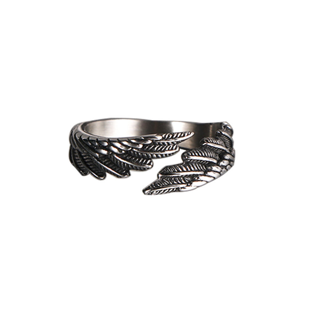 Elegant Feather-Inspired Open Ring in Premium Titanium Steel for Unisex Wear