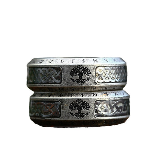 Nordic Viking Titanium Steel Ring with Retro Tree of Life Design for Men