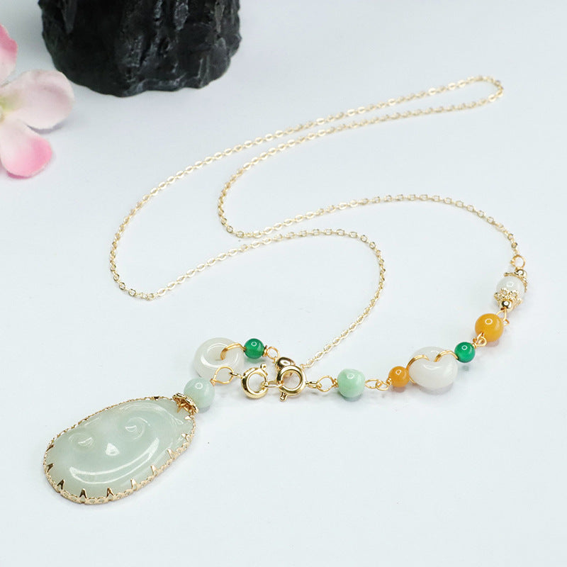 Jadeite Ruyi Necklace with Sterling Silver Chain and Jade Detail