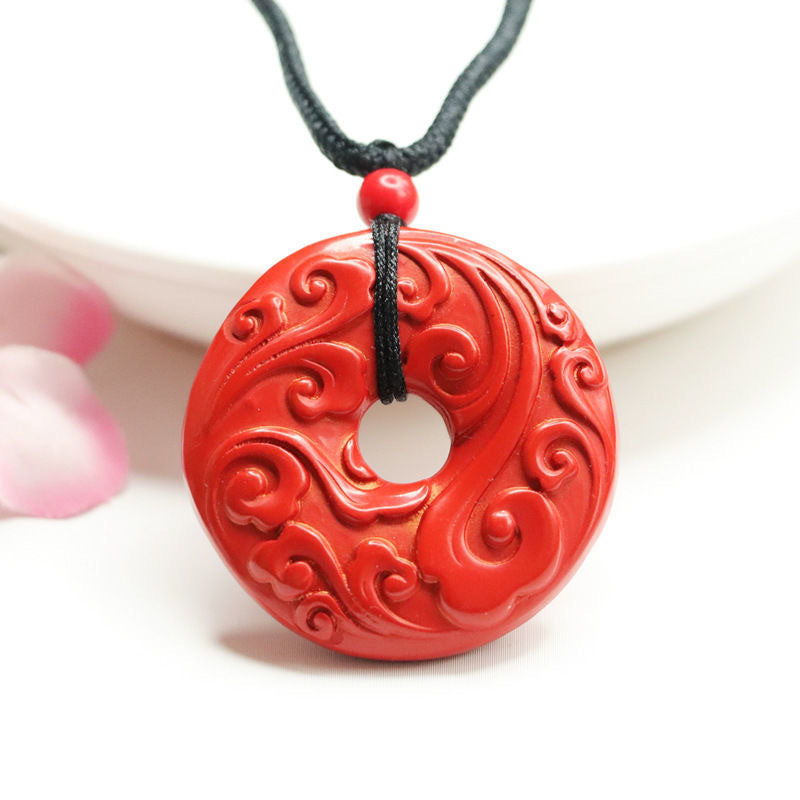 Cinnabar Antique Auspicious Cloud Ping'an Buckle Pendant Red Sand Pendant