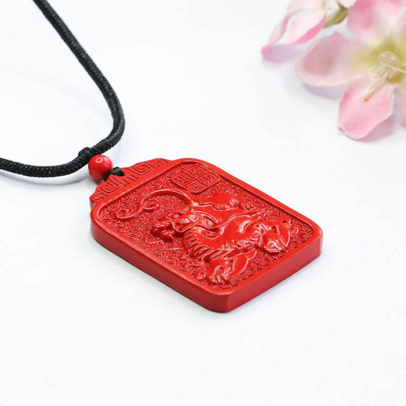 Red Sand Vermilion Rectangle Pendant with Kirin Blessing Label