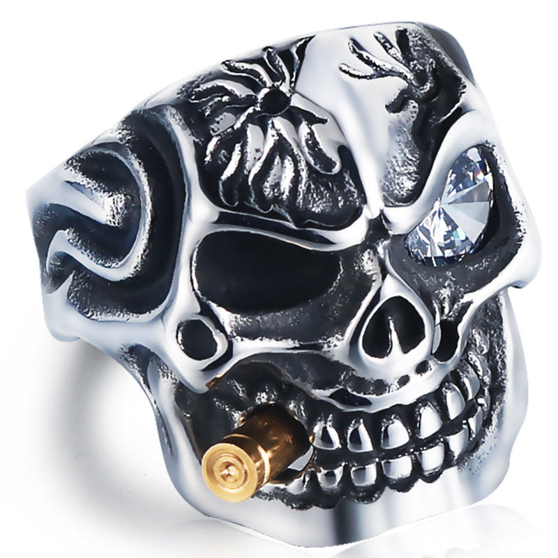 Punk-Inspired Zircon Skull Titanium Steel Ring for Men - Personalized Statement Jewelry