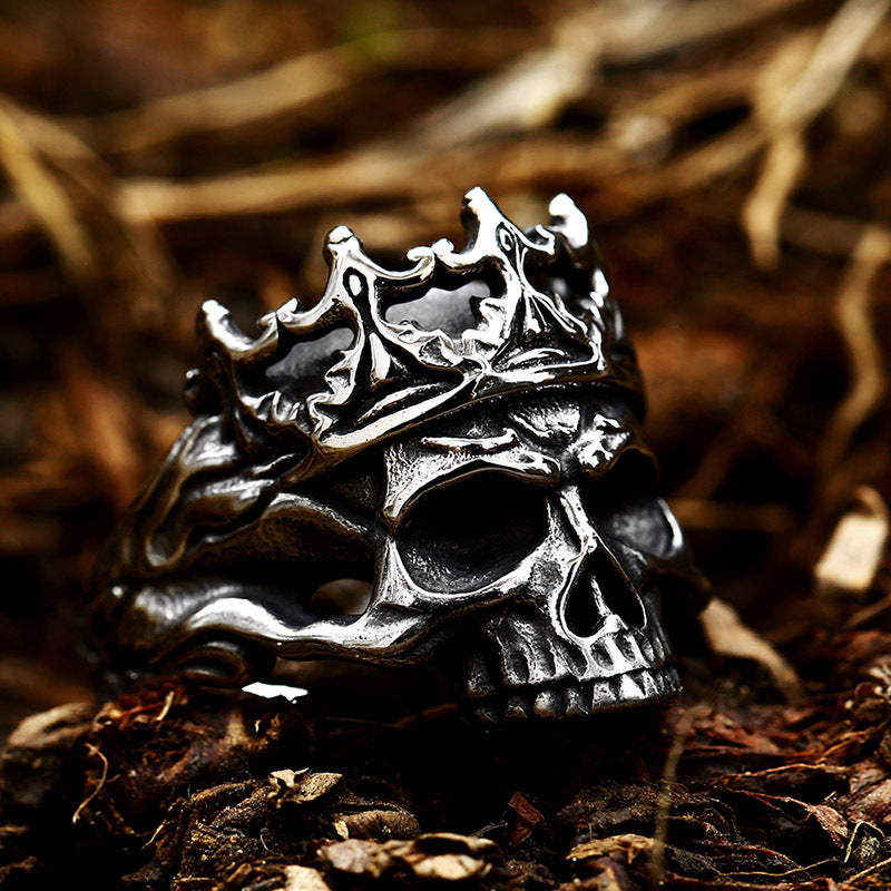 Titanium Steel Skull Crown Ring for Men - Edgy Punk Jewelry Statement