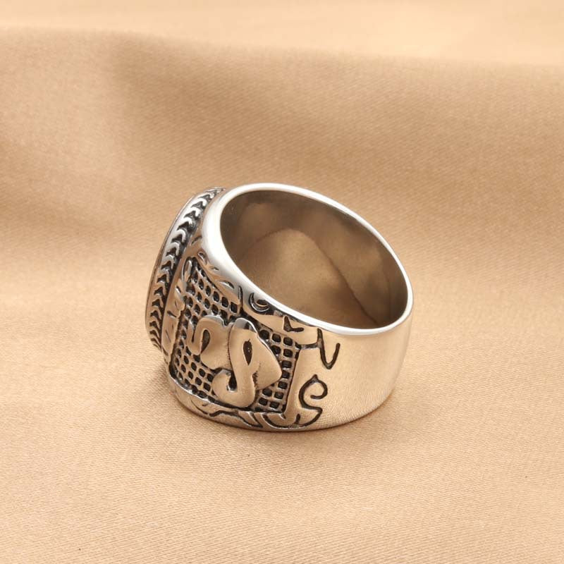 Trendy Retro Titanium Steel Cross Ring for Men - Stylish Black Epoxy Accessory