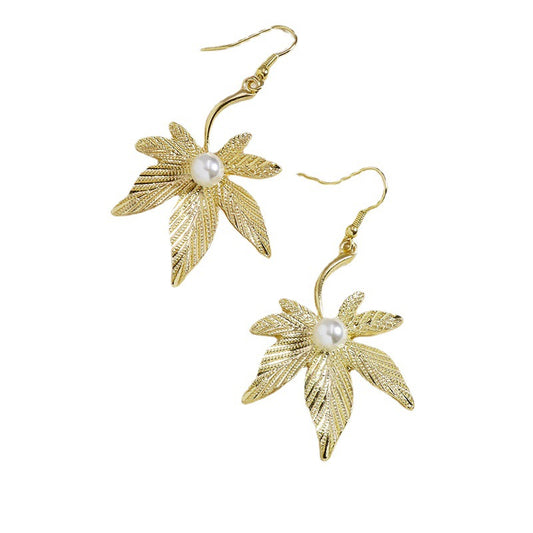 European inspired Metal Leaf Pearl Earrings - Trendy Alloy Jewelry for Fashionistas