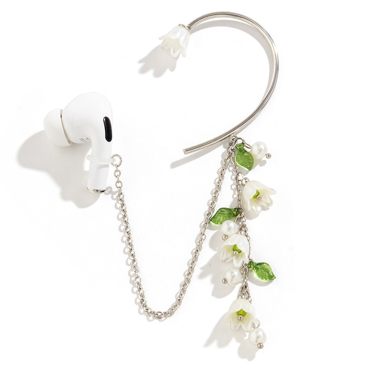 Temperament Pearl Earphone Chain with Lily of The Valley Design