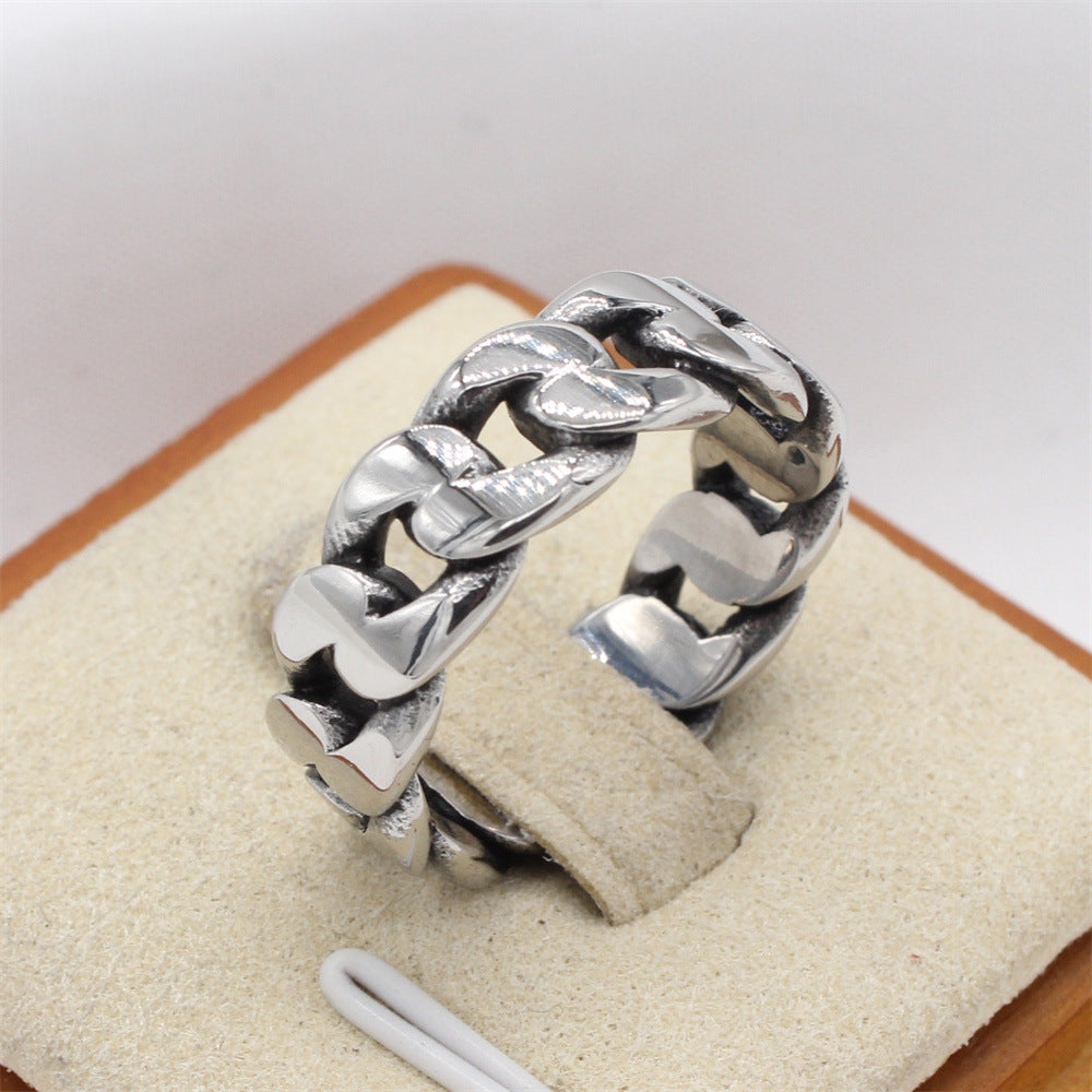 Personalized Retro Titanium Steel Chain Ring for Men - European and American Style