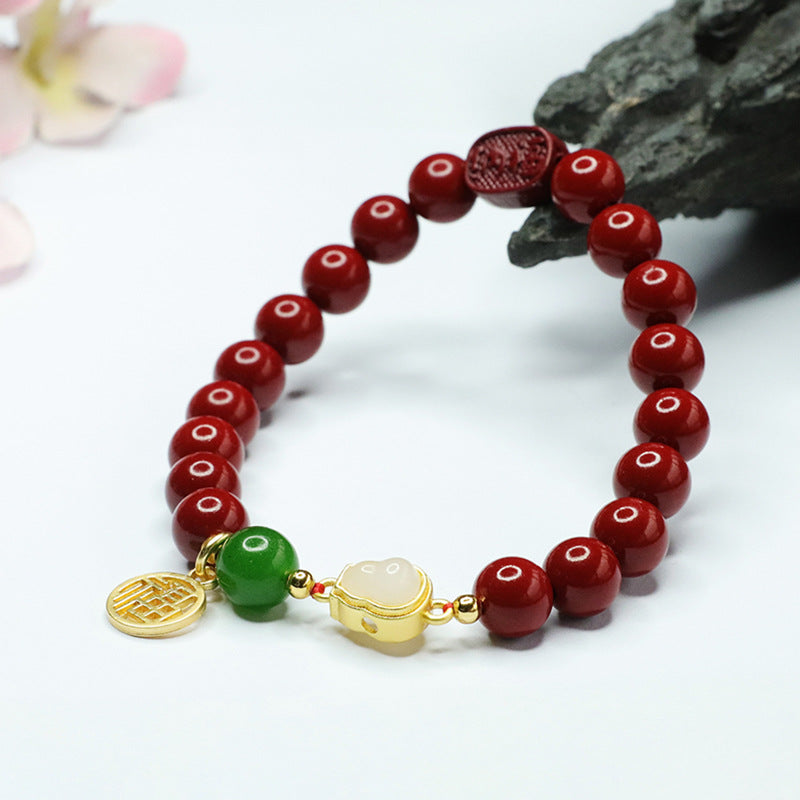 Cinnabar and Jade Sterling Silver Bracelet from Fortune's Favor Collection