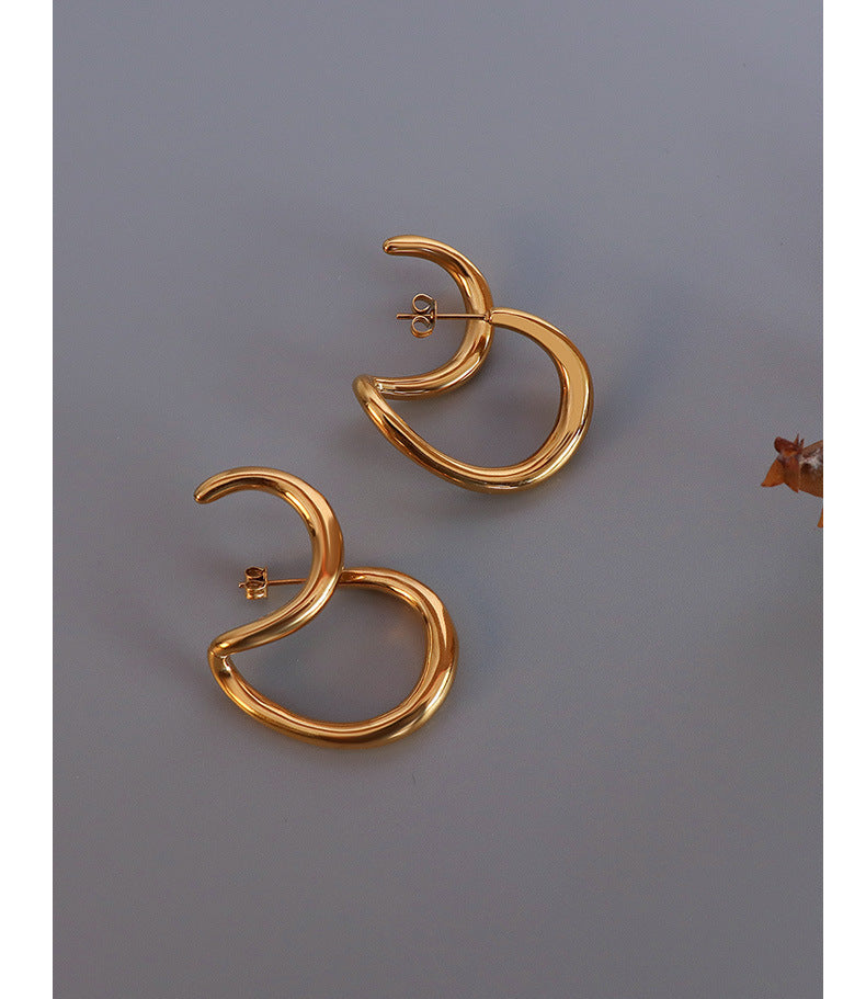 French Retro Twisted Line Earrings - Titanium Steel & 18k Gold