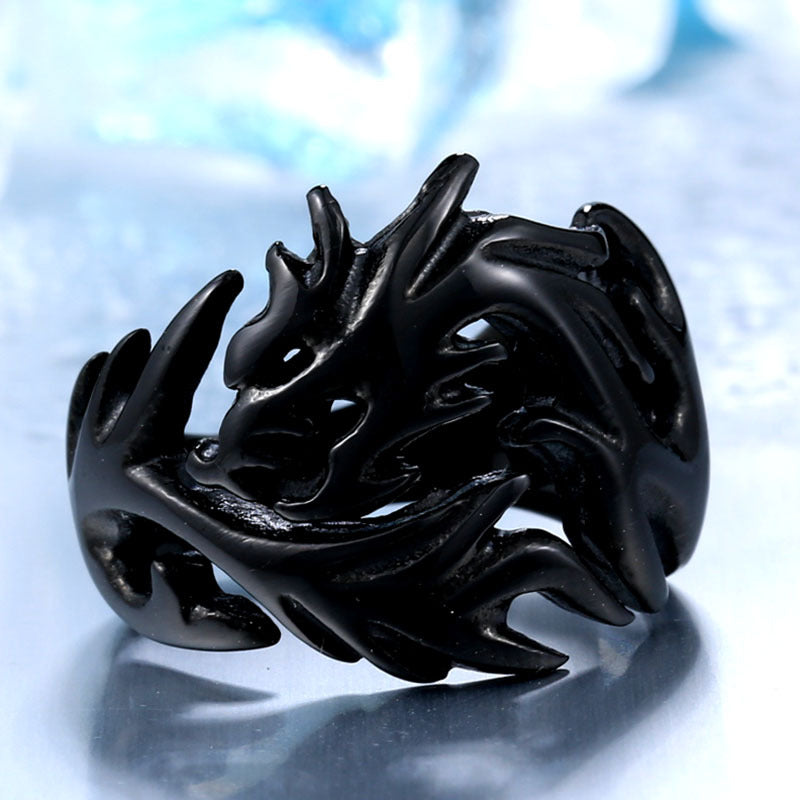 Bold Dragon-Design Stainless Steel Open Ring for Men - Customizable Titanium Jewelry Wholesale