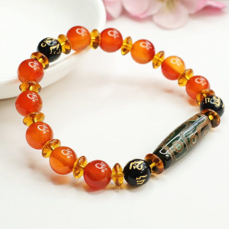 Nine Eyed Heavenly Bead Agate Mantra Bracelet