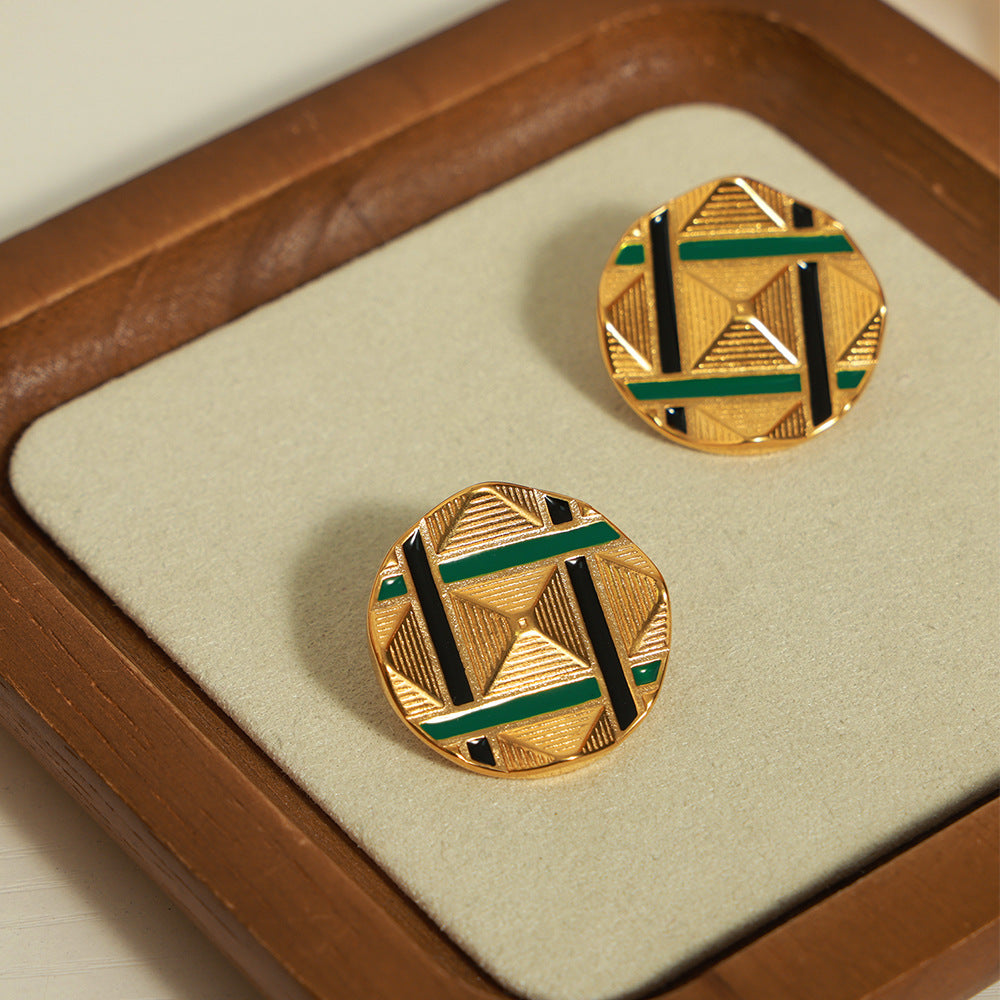 Wholesale Gold-Plated Titanium Steel Enamel Earrings with Geometric Design