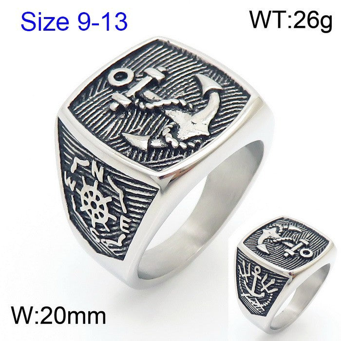 Bold Retro Stainless Steel Anchor Ring for Men - Pirate Series