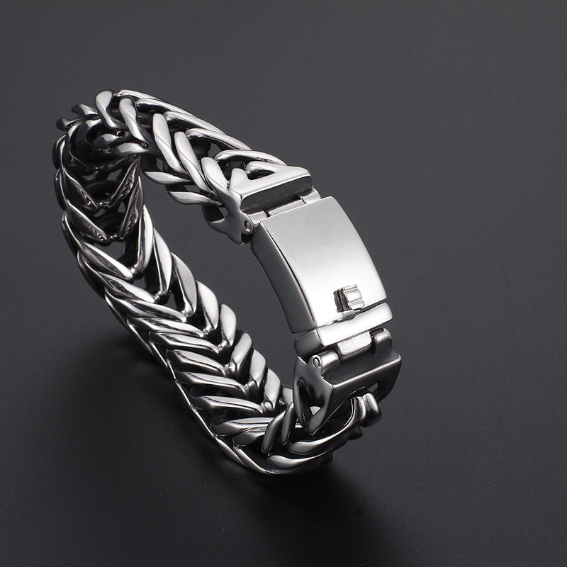 V-Shaped Double-Layer Thick Titanium Steel Men's Bracelet with a Dominant Style