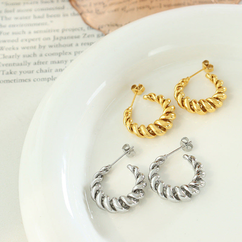 Trendy Hollow C-Shaped Brass Stud Earrings for Women