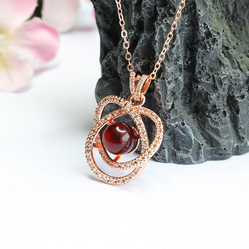 Rose Gold Pendant Necklace with Beeswax Amber