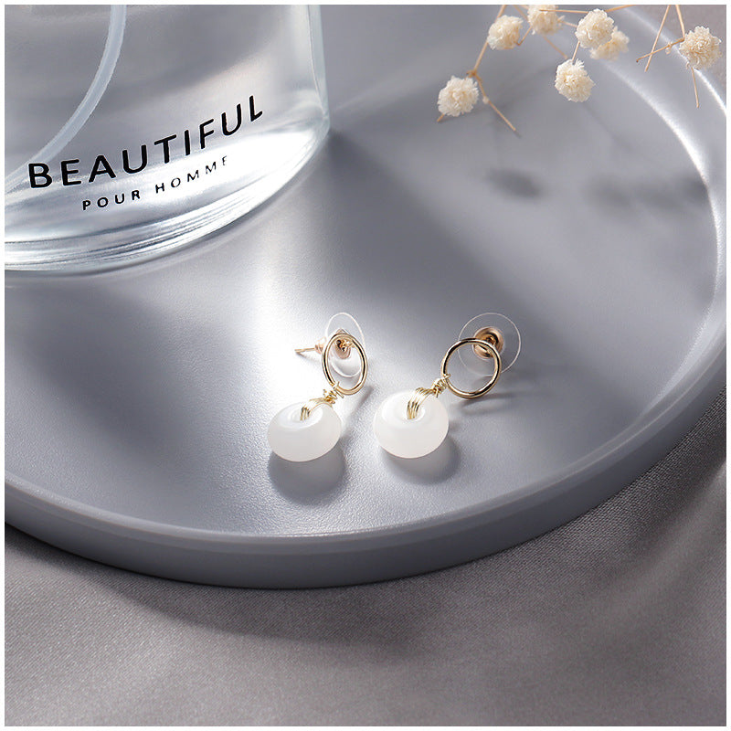 Luxurious White Jade Earrings with Sterling Silver Needle