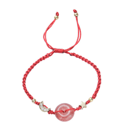 Strawberry Crystal Woven Bracelet for Women's Wealth and Red Rope Birthday Gift