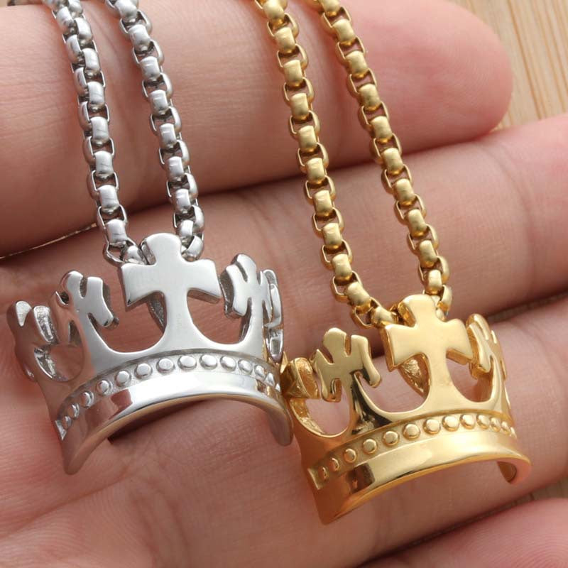 Punk Vintage Titanium Steel Crown Pendant Necklace for Women